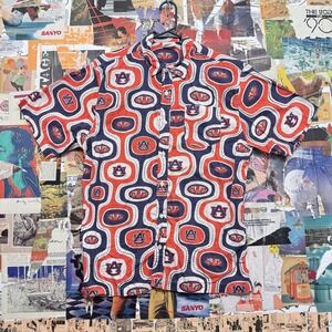 Auburn Tigers Short Sleeve Button Up Shirt Men's All Over Logo Wes and Willy